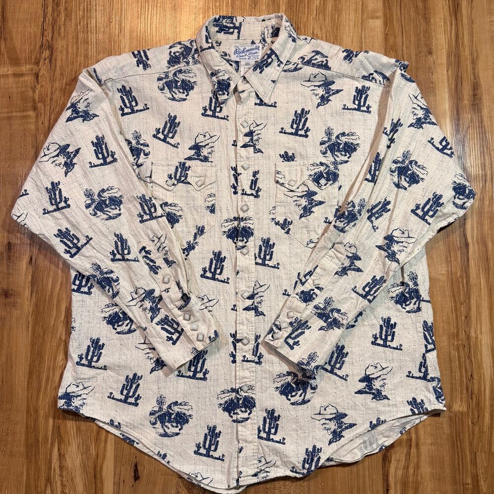 Rockmount Ranch Wear Men’s Diamond Pearl Snap Western Graphic Print Shirt XL